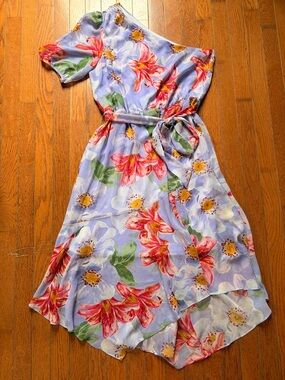 Floral Lavender Midi Dress with Tie Waist